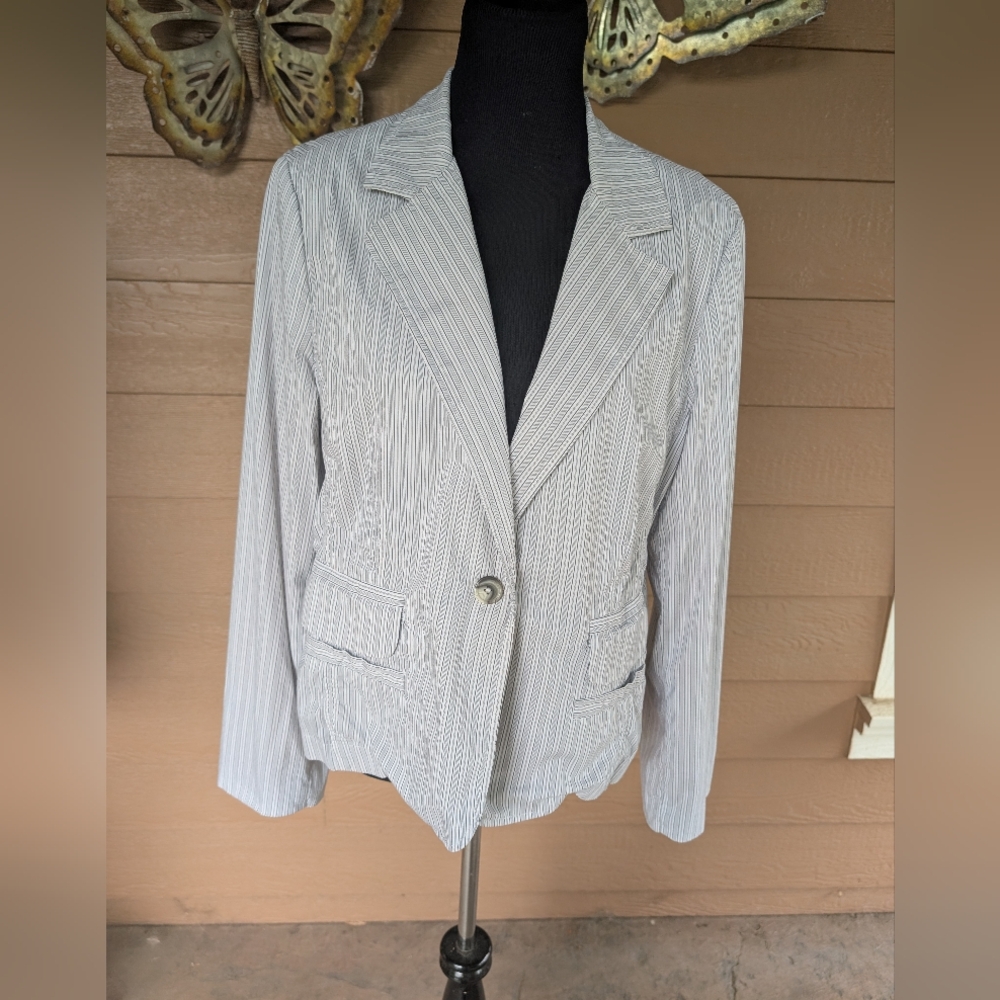 CAbi Blue and White Pinstripe Blazer